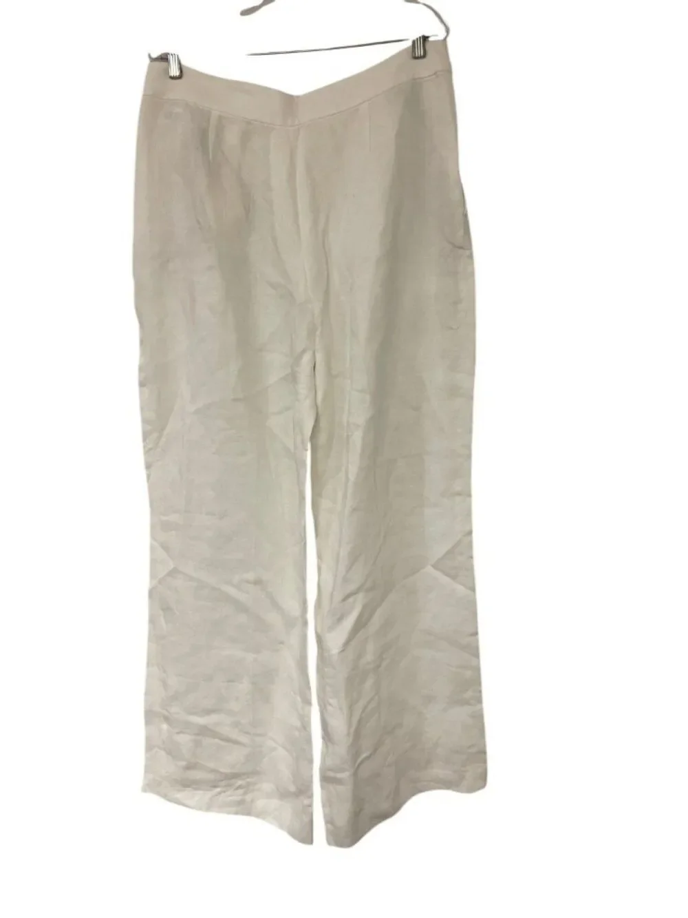 Zara Womens Trousers Pants XL High Waisted White Wide Leg Linen 3736/244 NWT